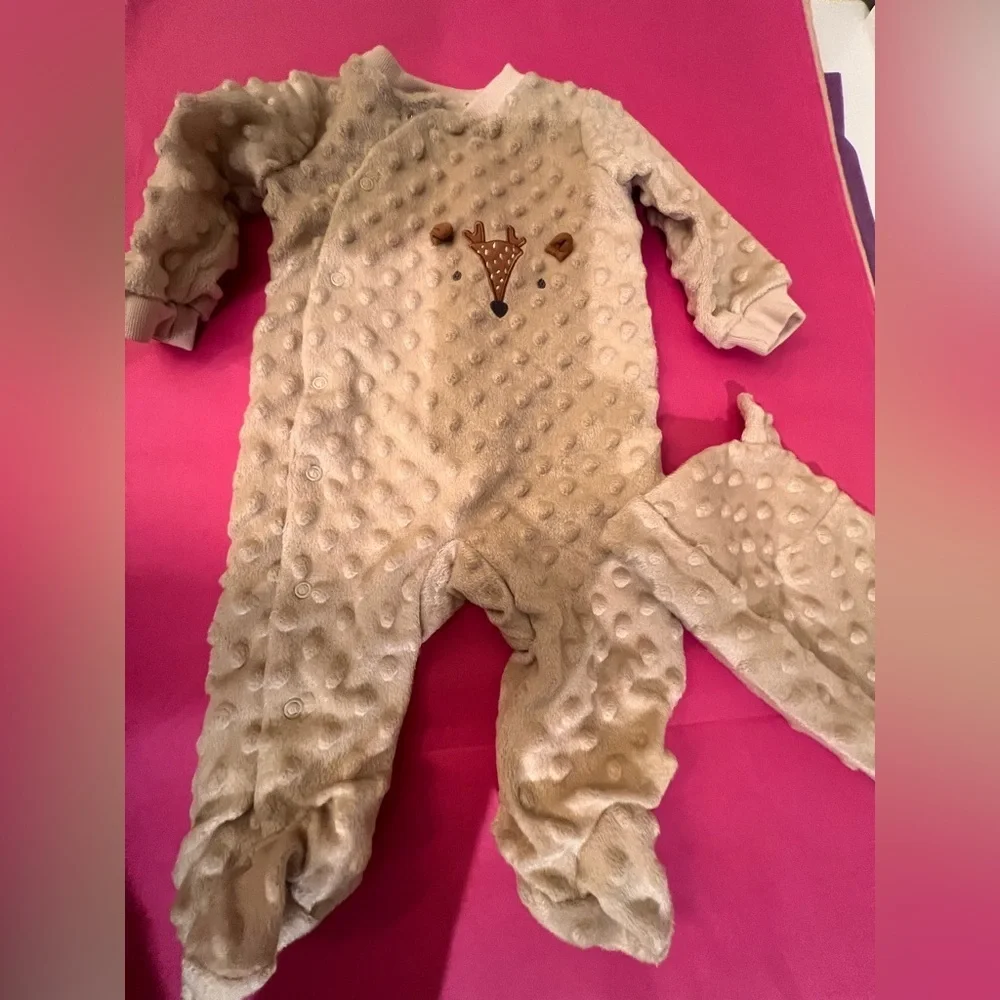 KYLE & DEENA NEWBORN  RAISED DOT MINKY FABRIC IN LIGHT BEIGE BABY ROMPER